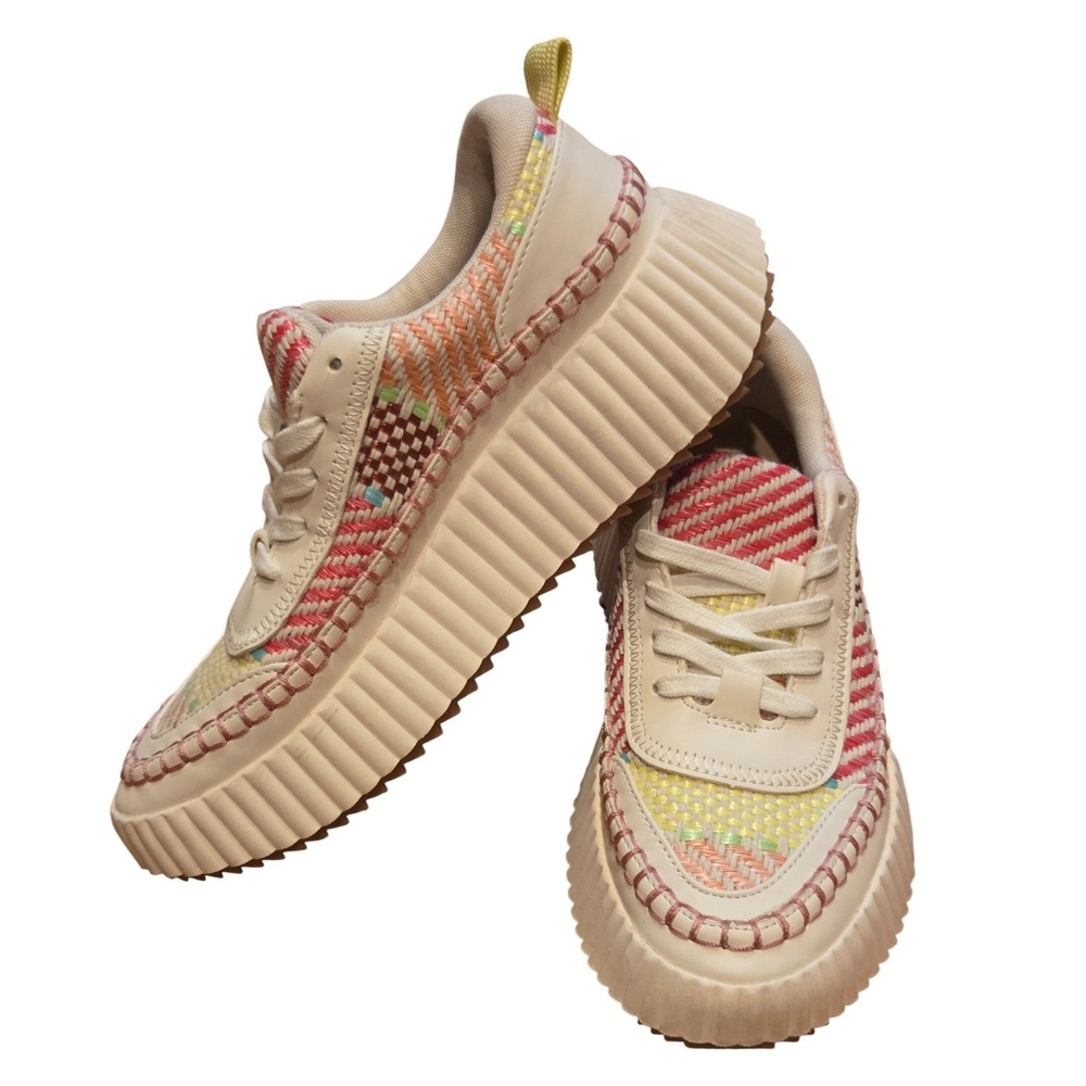 Dolce Vita Denae Multi Color Pink Yellow Cream Woven Platform Sneakers Sz 7M
